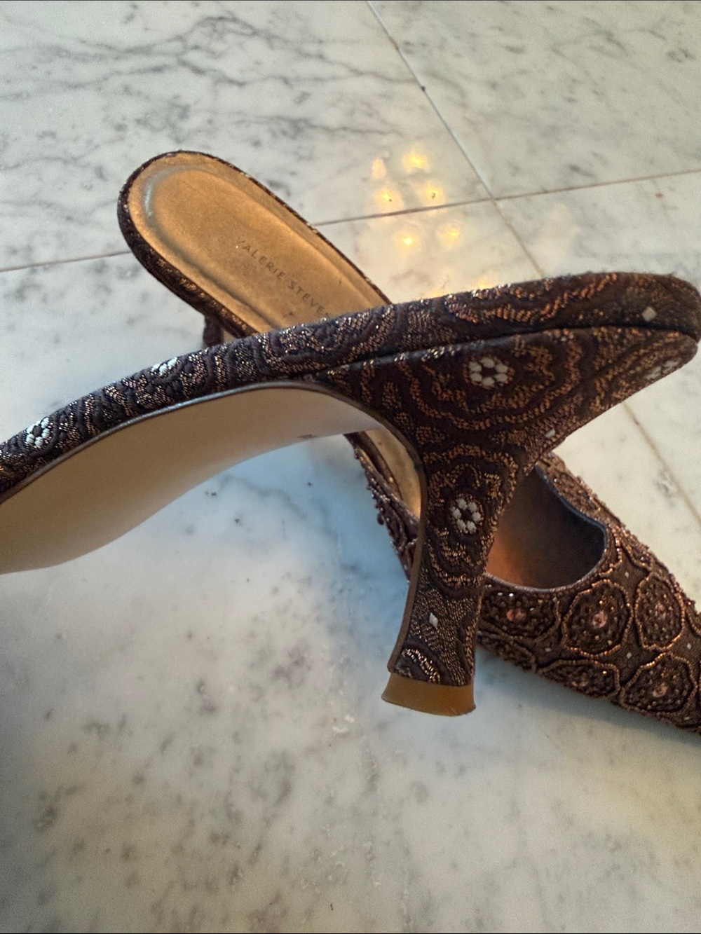 Valerie Stevens Bronze Beaded Pointed-Toe Mule Heels - Picture 2 of 5